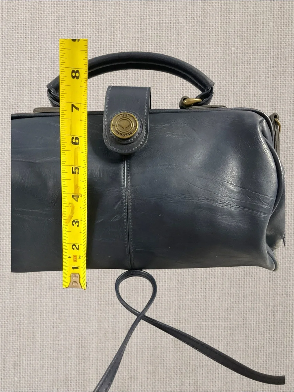 Vintage Capezio Doctor-Style Crossbody Handbag Navy Blue Faux Leather